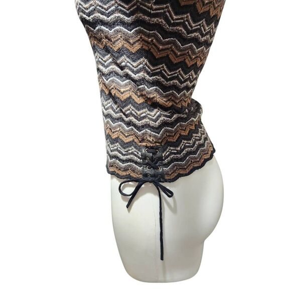 Urchin wool shirt neutral chevron zigzag knit long sleeve size tie v neck small - Picture 3 of 7